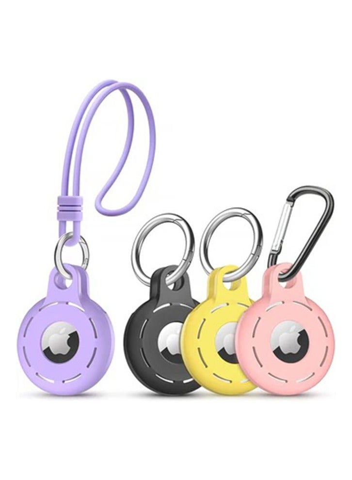 AirTag Holder Soft Silicone  Case 4 Pack -  with Keychain & Wrist Strap, Secure Fit for Wallets, Keys, Pet Collars, Bags & Backpacks (Multicolor) - Image 1