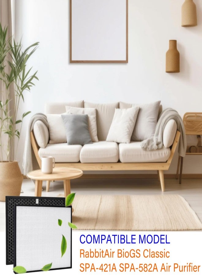 HOMFILBIT Replacement Filter for RabbitAir BIOGS CLASSIC SPA-421A SPA-582A Air Purifiers | H13 True HEPA + Activated Carbon Filter, 3-in-1 System | 2 Pack for Cleaner Air - Image 2