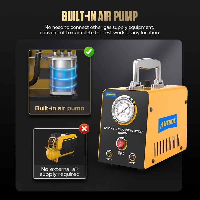 أوتول AUTOOL آلة الدخان للسيارات كاشف تسرب EVAP اختبار تسرب الفراغ 12V كاشف تسرب لخطوط الو��ود في المركبات محرك ضاغط هواء مدمج مع مقياس ضغط للسيارات والدراجات النارية والشاحنات والقوارب - Image 4