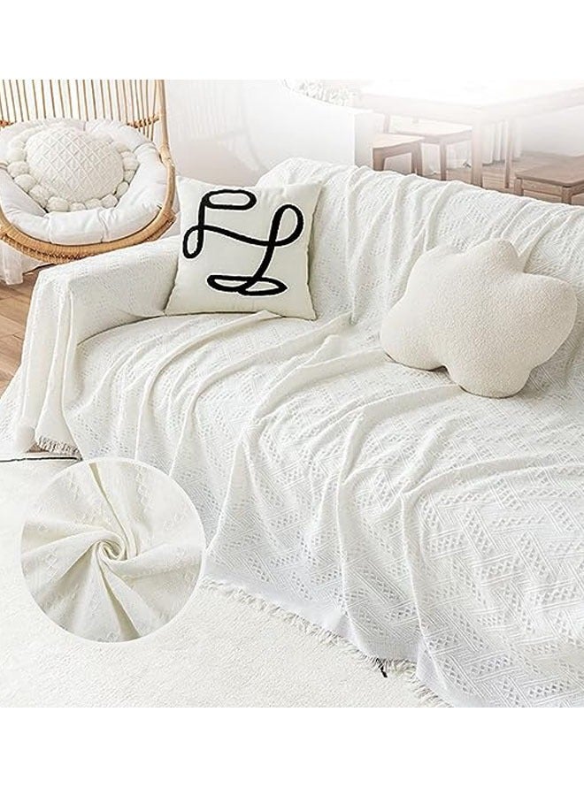 Optico Sofa Slipcover 3 Seater Sofa Cover Double Side Couch Covers Fashion Nordic Style Knitted Tassel Decor Woven Sofa Blanket for Bed Washable Soft Throw Blanket Non-Slip Large Size 180 * 230CM for Sofas Sofa Beds Home Interiors - Image 1