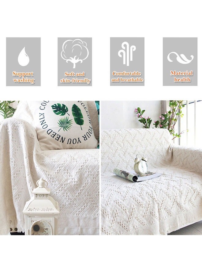 Optico Sofa Slipcover 3 Seater Sofa Cover Double Side Couch Covers Fashion Nordic Style Knitted Tassel Decor Woven Sofa Blanket for Bed Washable Soft Throw Blanket Non-Slip Large Size 180 * 230CM for Sofas Sofa Beds Home Interiors - Image 3