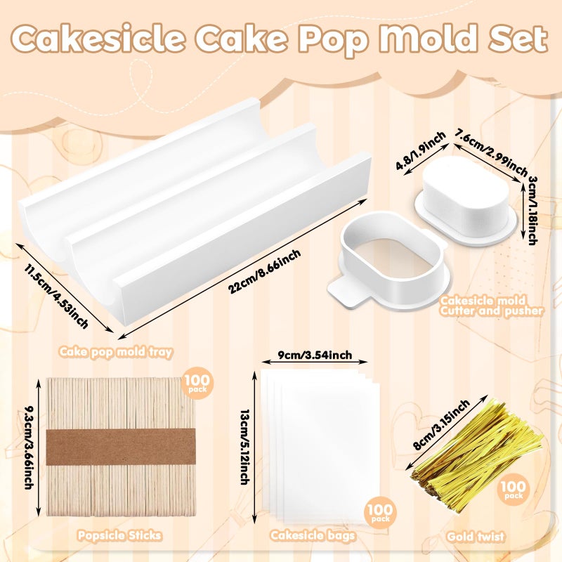 Entrirolly 3 Inch Cakesicle Cutter, Cake Pop Mold with 8.7in Tray, Cakesicle Mold with 100 Wooden Sticks & 100 Packaging Bags with Ties Cake Pop Cutter Baking Cutter Molds Set for Home, Birthday, Parties - Image 2