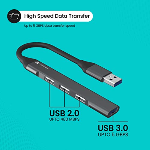 Portronics Mport 31 USB Hub Dock (4-in-1), Multiport Adapter with 1 x USB 3.0 & 3 x USB 2.0 Ports, up to 5 Gbps High Speed Data Transfer for Laptop/PC (Grey) - Image 4