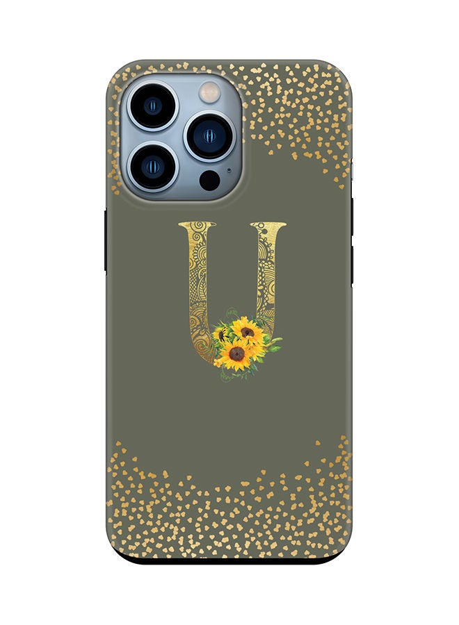 Stylizedd Monogram Tough Series for Apple iPhone 13 Pro Custom Initials Floral Mandala Pattern Tough Pro Dual Layer hybrid PC inner TPU protection Alphabet- U (Olive Green) - Image 1