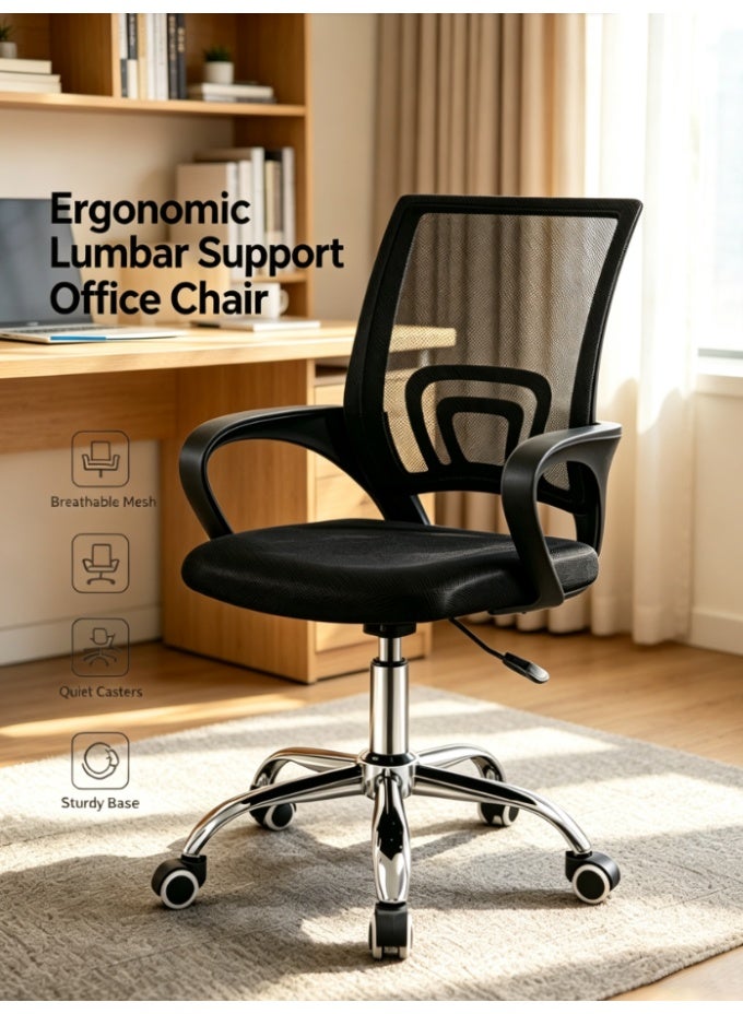 CityRiya-Long Home Office Desk Chair, Breathable Mesh Ergonomic Task Chair with Lumbar Back Support, 360° Swivel Rolling Computer Chair for Study & Work (BGY-002) - Image 1