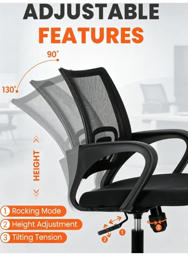 CityRiya-Long Home Office Desk Chair, Breathable Mesh Ergonomic Task Chair with Lumbar Back Support, 360° Swivel Rolling Computer Chair for Study & Work (BGY-002) - Image 2