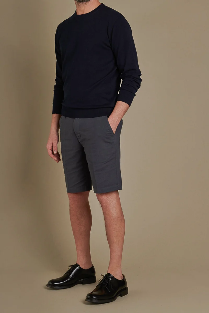 Doppelganger Grey Chino bermuda double pinces linen and - Smoke for Men | Best Price UAE
