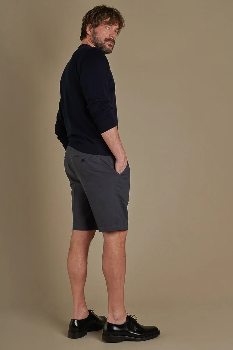 Doppelganger Grey Chino bermuda double pinces linen and - Smoke for Men | Best Price UAE