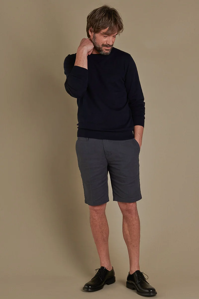 Chino bermuda double pinces linen and - Smoke