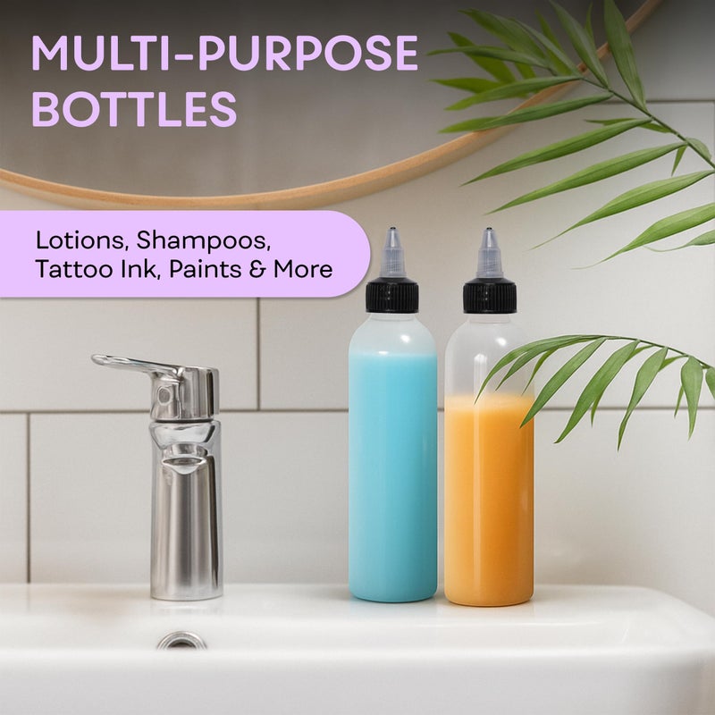 BRIGHTFROM Twist Top (Black) Applicator Bottles, 8 OZ Crystal Clear, Squeeze Empty Plastic Bottles, BPA-Free, PET, Refillable, Open/Close Nozzle - Multi Purpose (Pack of 2) - Image 3