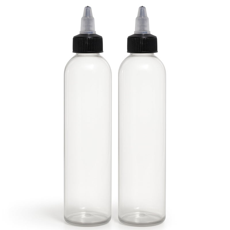 BRIGHTFROM Twist Top (Black) Applicator Bottles, 8 OZ Crystal Clear, Squeeze Empty Plastic Bottles, BPA-Free, PET, Refillable, Open/Close Nozzle - Multi Purpose (Pack of 2) - Image 1