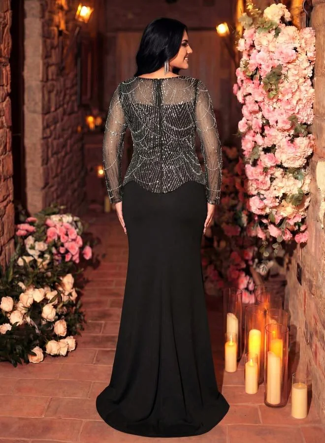يونيت هورس Plus Size Black Beaded Sequin Maxi Dress