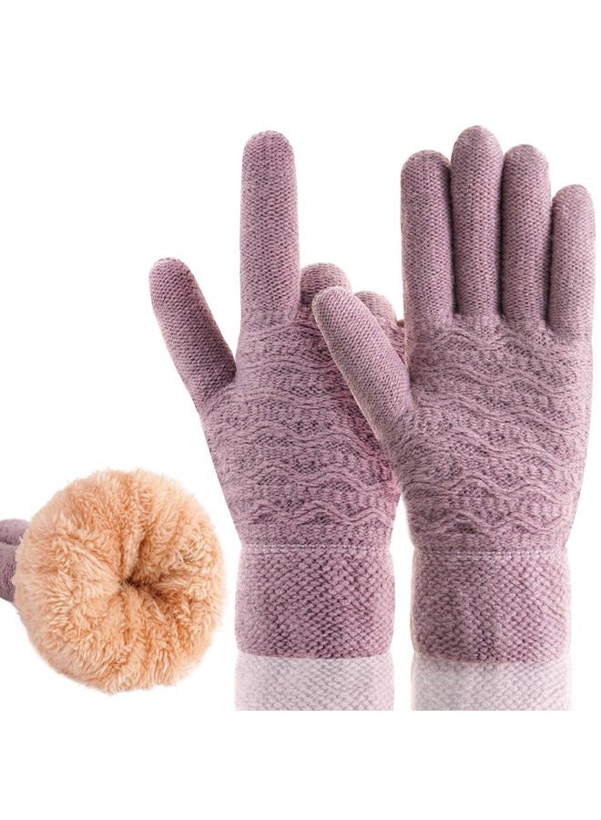 FENELY Women's Winter Warm Touch Screen Gloves Womens Thermal Cable Knit Wool Fleece Lined Glove for Cold Weather, Purple, One size - Image 1