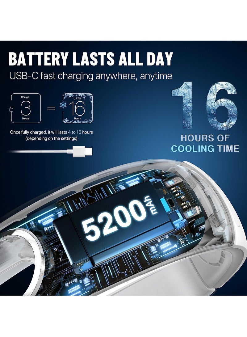 عام مروحة رقبة محمولة، مراوح رقبة بدون شفرات محمولة قابلة لإعادة الشحن، مروحة تبريد للرقبة 360 درجة، 4 سرعات، هادئة، بطارية 5200 مللي أمبير تعمل ببطارية USB يمكن ارتداؤها للنساء، السفر، في الهواء الطلق - Image 5