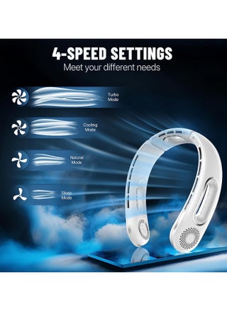 Portable Neck Fan, Bladeless Neck Fans Portable Rechargeable, 360° Cooling Neck Fan, 4 Speeds, Quiet, 5200 mAh Battery Operated USB Wearable Personal Fan for Women, Travel, Outdoor - view 4