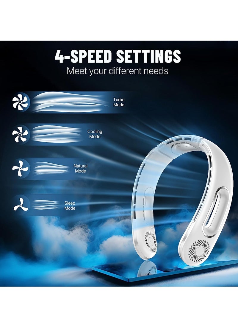 عام مروحة رقبة محمولة، مراوح رقبة بدون شفرات محمولة قابلة لإعادة الشحن، مروحة تبريد للرقبة 360 درجة، 4 سرعات، هادئة، بطارية 5200 مللي أمبير تعمل ببطارية USB يمكن ارتداؤها للنساء، السفر، في الهواء الطلق - Image 4