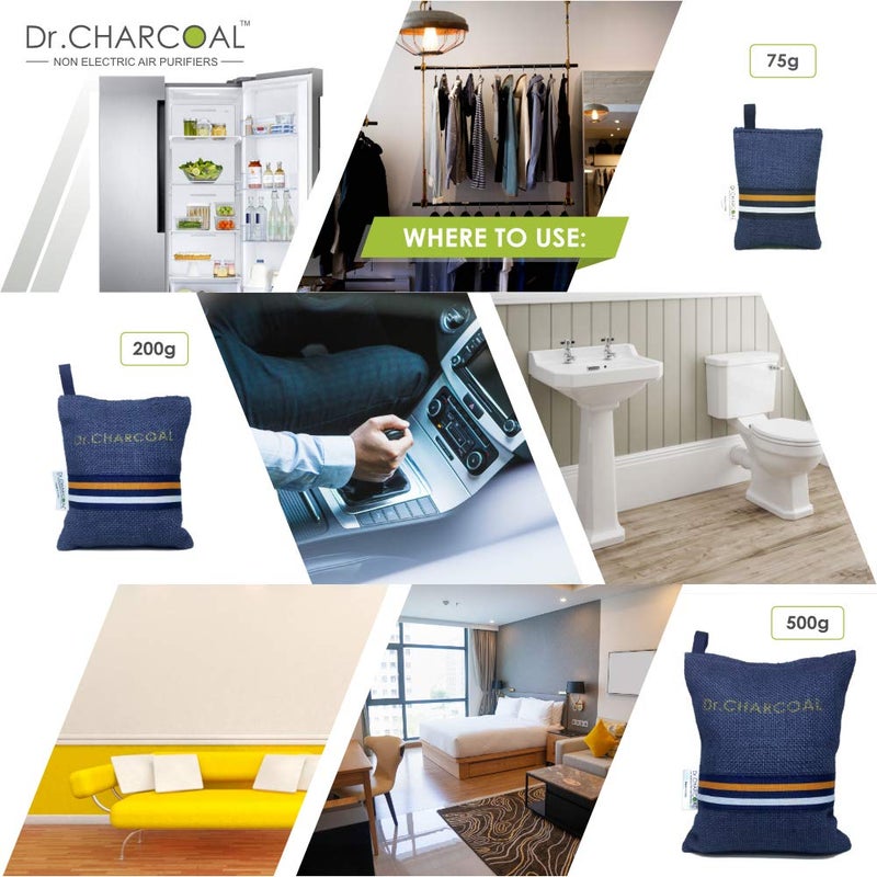 Dr. CHARCOAL Dr CHARCOAL Activated Carbon Air Purifier Bag to remove Odor and Moisture from Car Bathroom and Kitchen 200 Grams Modish Neel - Image 5