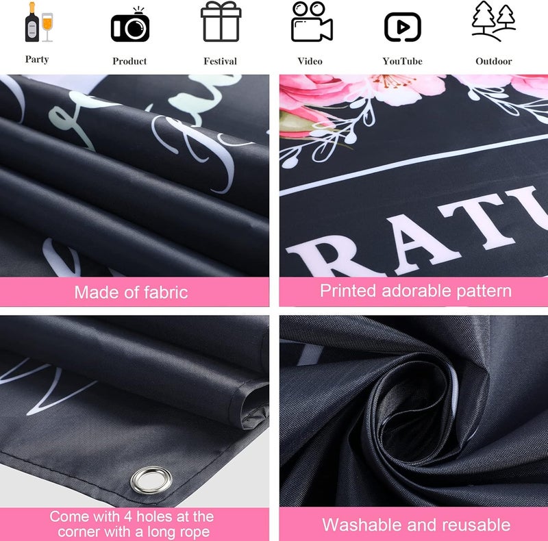 Sumind 70.9 x 70.9 Inch Class of 2026 Graduation Backdrops for Photoshoot Fabric Floral Congratulation Backdrop Congrats Photography Background for Graduation Prom Party Decor Photo(Pink,Black) - Image 3