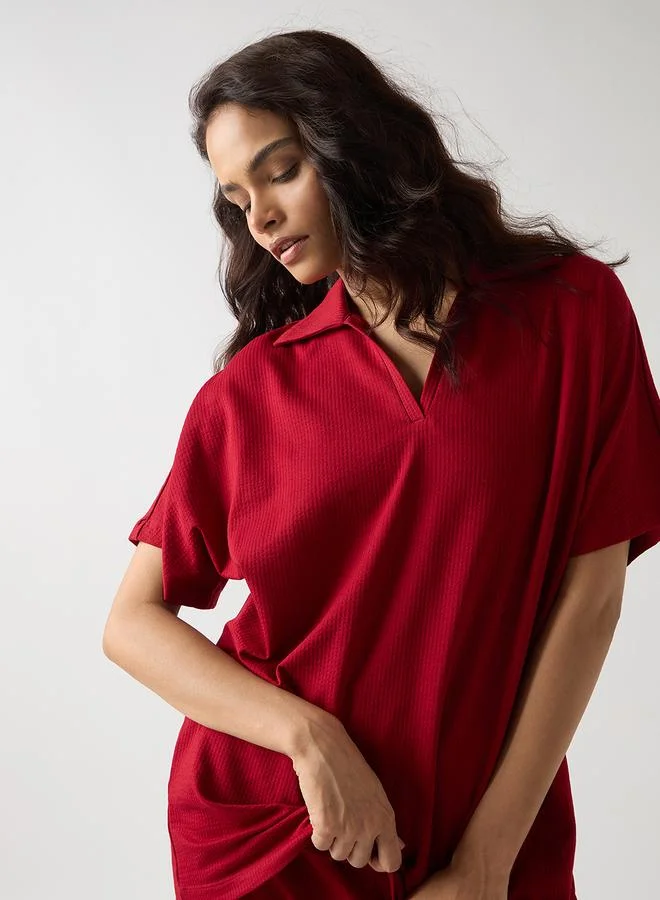 Femmella  Red Cotton Short Sleeve Knit T-Shirt for Women | Best Price UAE