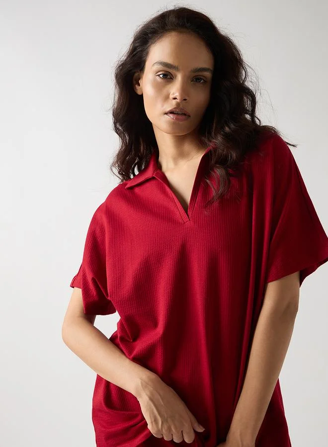 Femmella  Red Cotton Short Sleeve Knit T-Shirt for Women | Best Price UAE