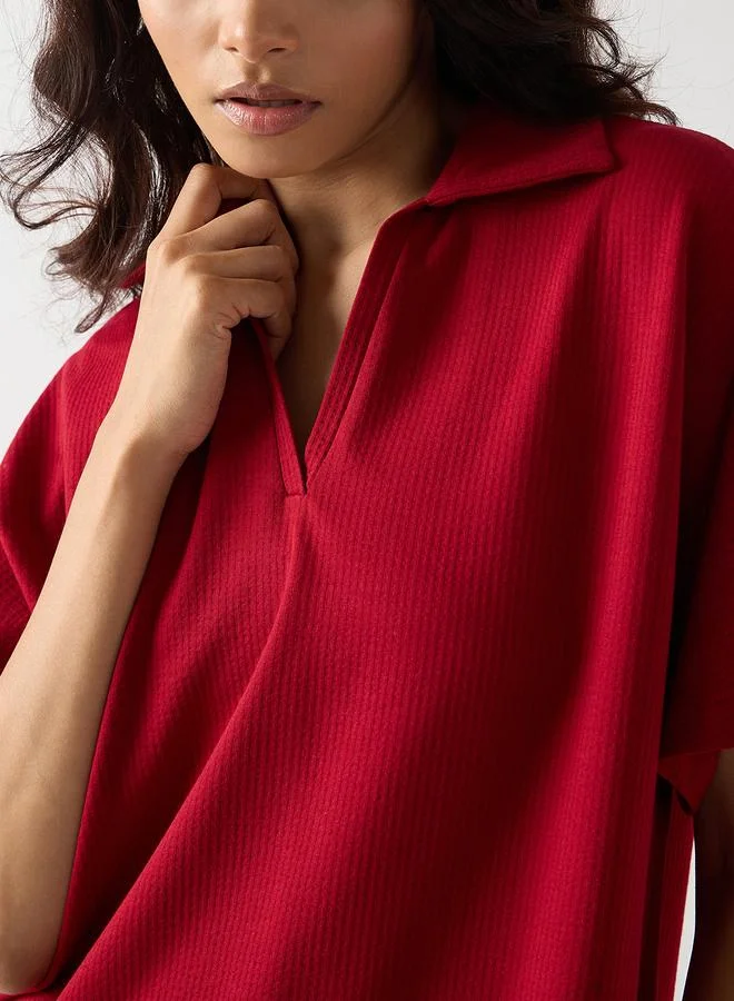 Femmella  Red Cotton Short Sleeve Knit T-Shirt for Women | Best Price UAE