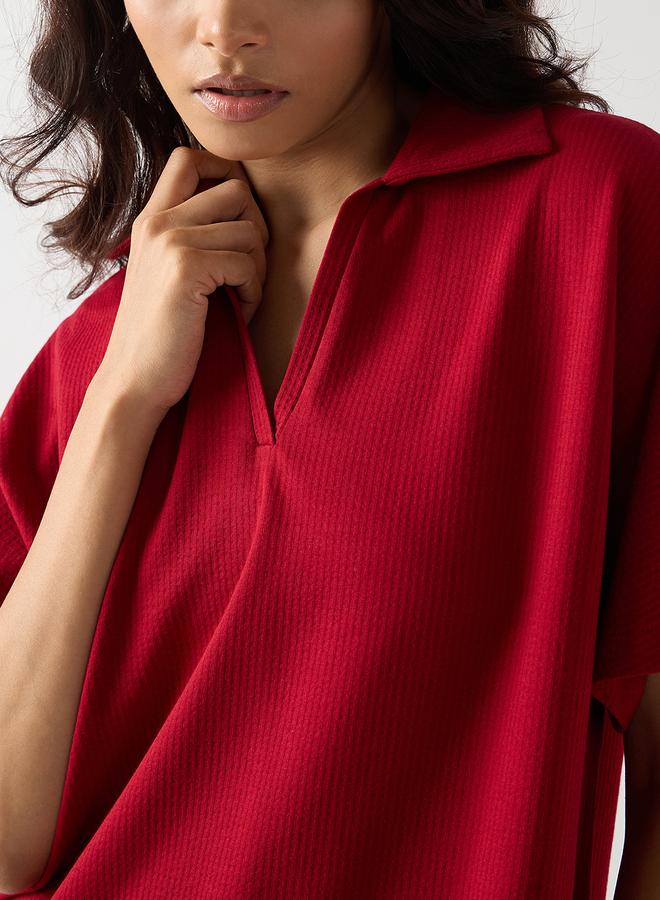 Femmella Red Cotton Short Sleeve Knit T-Shirt - Image 4