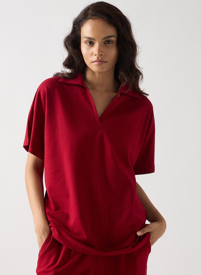 Femmella Red Cotton Short Sleeve Knit T-Shirt - Image 1