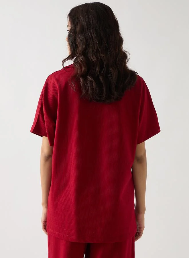 Femmella  Red Cotton Short Sleeve Knit T-Shirt for Women | Best Price UAE