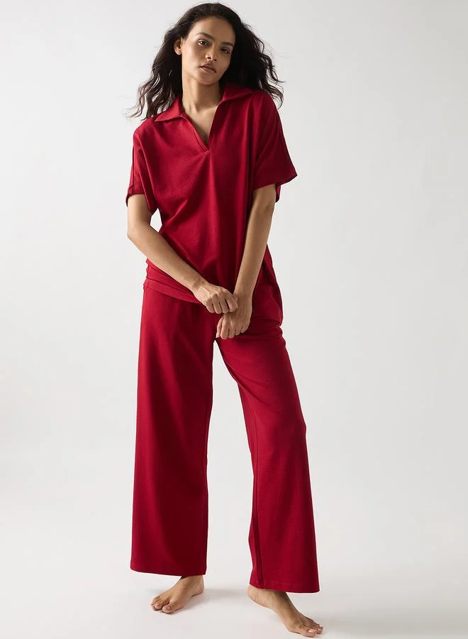 Femmella  Red Cotton Short Sleeve Knit T-Shirt for Women | Best Price UAE