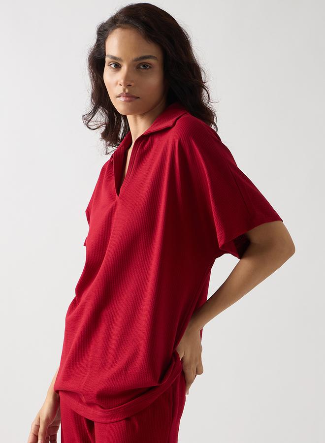 Femmella Red Cotton Short Sleeve Knit T-Shirt - Image 2
