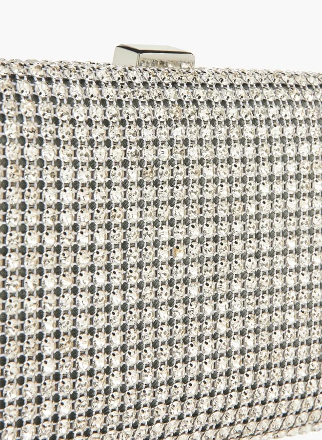 Flora Bella By Shoexpress Womens Embellished Box Clutch With Clasp Closure And Chain Strap