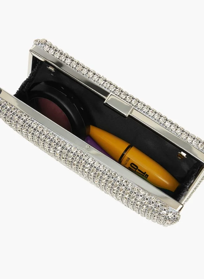 Flora Bella By Shoexpress Womens Embellished Box Clutch With Clasp Closure And Chain Strap