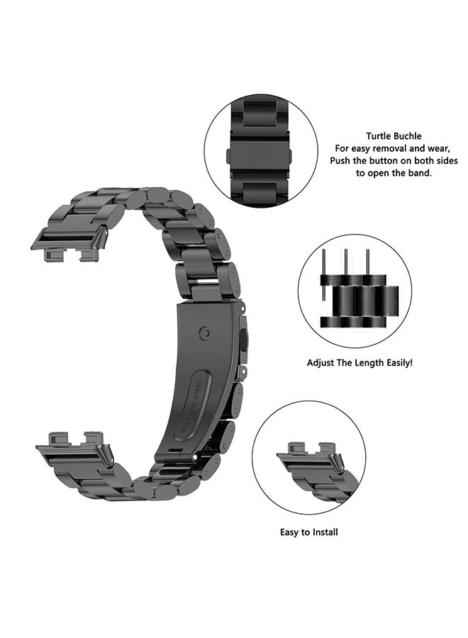 O Ozone Metal Watch Strap For Huawei Band 8/Band 9/Band10, 3 beads Stainless Steel Adjustable Smartwatch Replacement Bracelet for Men Women- Silver - Image 2