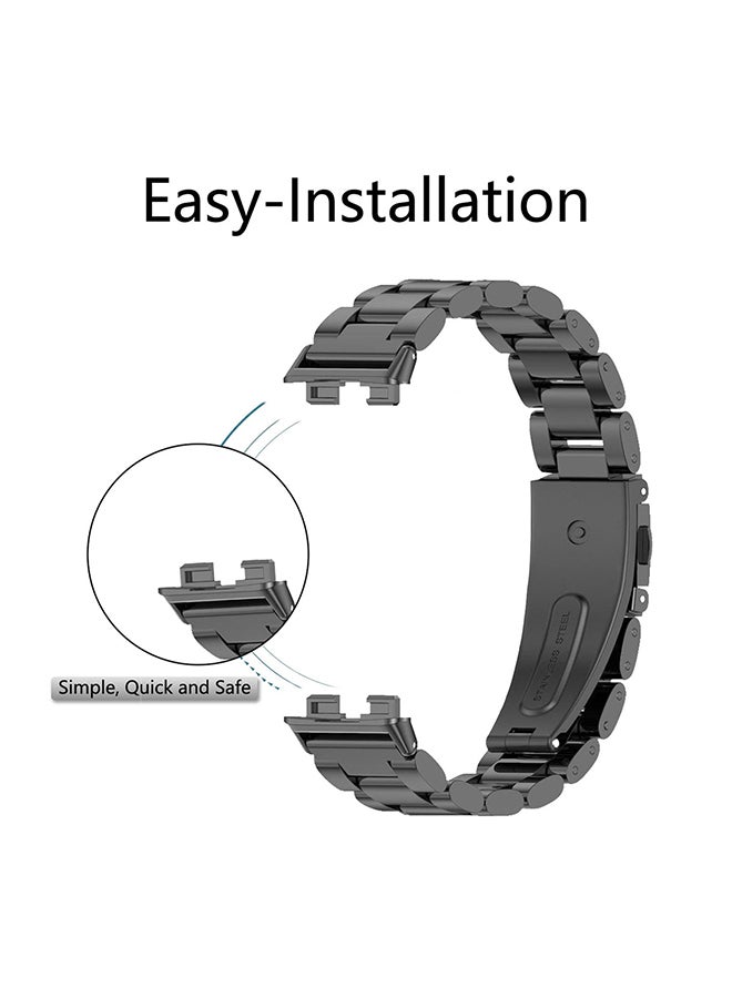 O Ozone Metal Watch Strap For Huawei Band 8/Band 9/Band10, 3 beads Stainless Steel Adjustable Smartwatch Replacement Bracelet for Men Women- Silver - Image 5