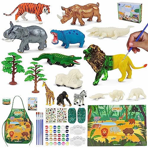 BONNYCO Animal Toys for Kids Painting Kit with 16 Figurines Animal Kids Crafts 48 with Glow in the Dark Safari Gifts for Boys and Girls Boy Toys 3 4 5 6 7 8 9 10 Years Old Birthday Christmas - Image 1