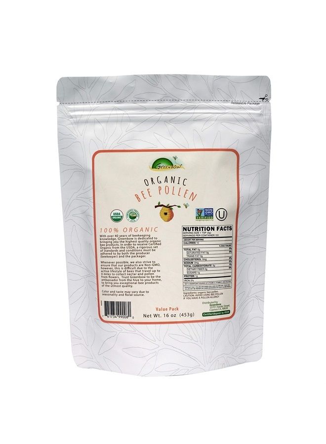 greenbow Organic Bee Pollen - 100% USDA Certified Organic, Non-GMO, Pure, & Natural Bee Pollen - Superfood Packed with Proteins, Vitamins & Minerals - Kosher Certified, Gluten Free – 16oz (453g) - Image 1