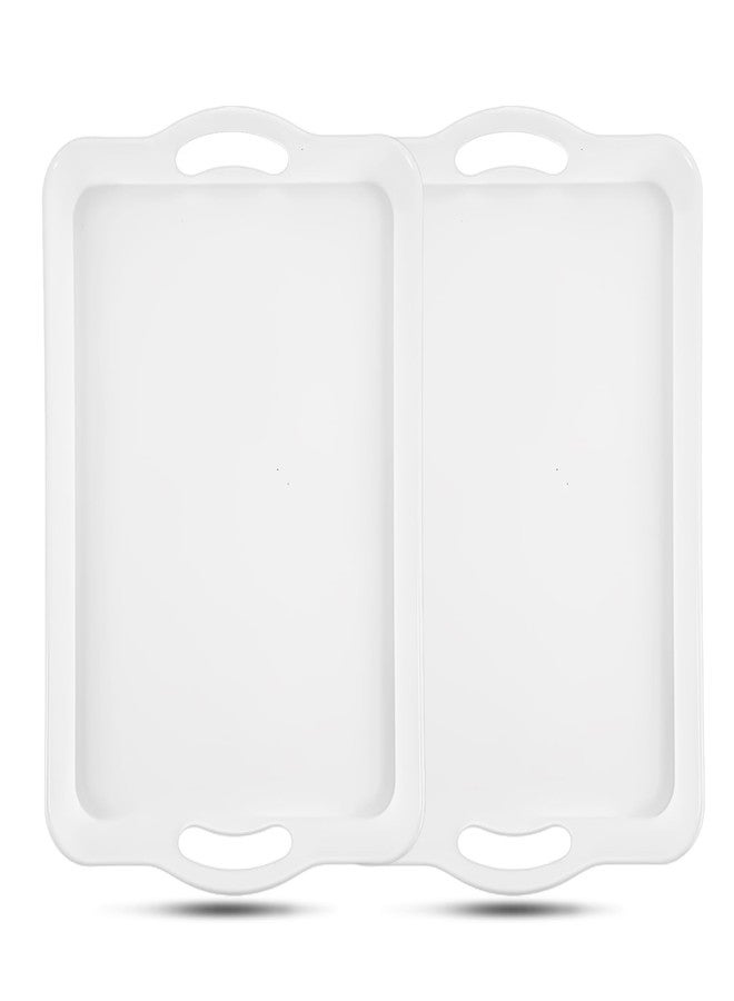 mekueeex Large Melamine Serving Trays for Eating, 16.34’’ x 11.02’’ Serve Platter for Appetizer, Charcuterie, Food, Snack, Cupcakes, Dessert, BPA-Free, Dishwasher Safe Tray, Set of 2, White - Image 1