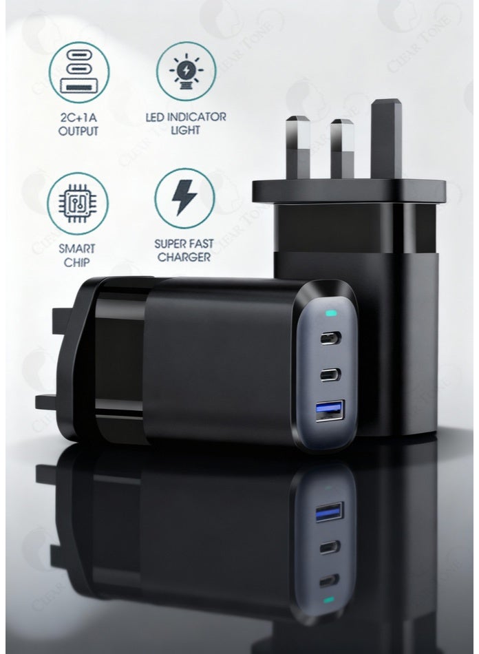 Best 65W Fast Charger | 3 In 1 USB-C Wall Charger | GoodPower Delivery | Multi-Port Quick Charge Plug UK with LED Indicator and SmartChip | Universal Travel Mobile Phone Charging Adapter Type-C - Image 3