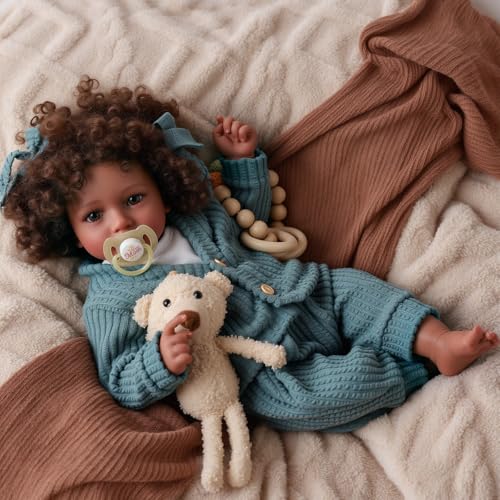 BABESIDE Lifelike Reborn Baby Dolls Black Girl 20 Inch Soft Body Realistic Newborn Baby Doll Poseable Limbs Real Life Baby Dolls with Clothes and Toy Gift for Kids Age 3 - Image 5