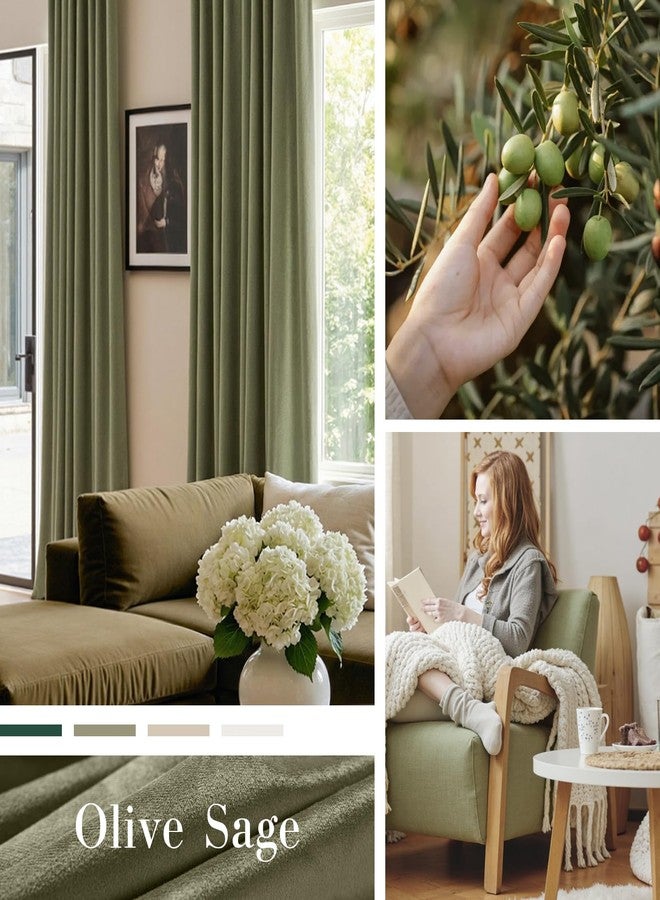 Lazzzy Green Velvet Curtains 84 Inch Long Blackout Thermal Insulated Room Darkening Lined Curtain Drapes Luxury Back Tab Window Treatments for Bedroom Living Room 2 Panels, 52 x 84 Inch, Olive Sage - Image 2