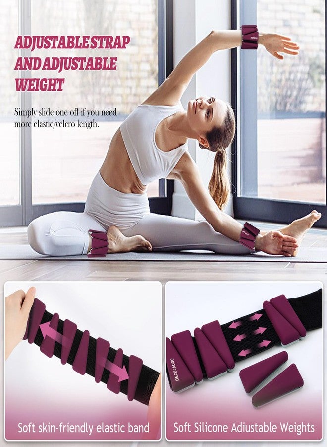 BECOJADDE Wrist Ankle Weights Adjustable Training Intensity for Strength Training Walking Running Yoga Pilates Jogging for Women Men Set of 2 (2lb Each), A-Wine Red - Image 5