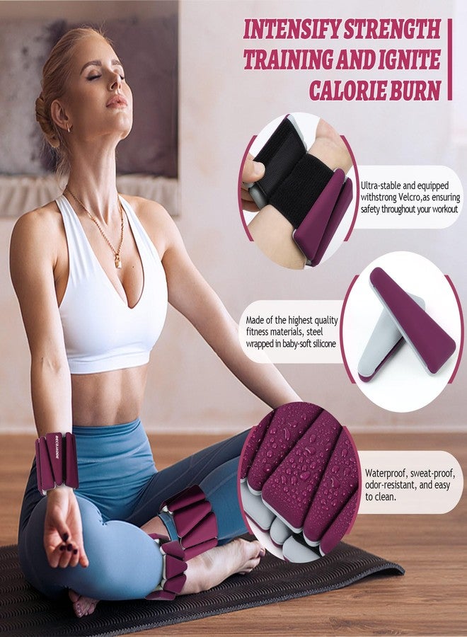 BECOJADDE Wrist Ankle Weights Adjustable Training Intensity for Strength Training Walking Running Yoga Pilates Jogging for Women Men Set of 2 (2lb Each), A-Wine Red - Image 3