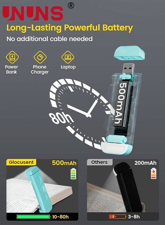 UNUNS ضوء قراءة الكتاب، ضوء قابل لإعادة الشحن عبر USB للاستخدام في السرير، 3 ألوان و 5 درجات سطوع قابلة للتعتيم، مدمج وطويل الأمد، مثالي للعشاق والأطفال - Image 4