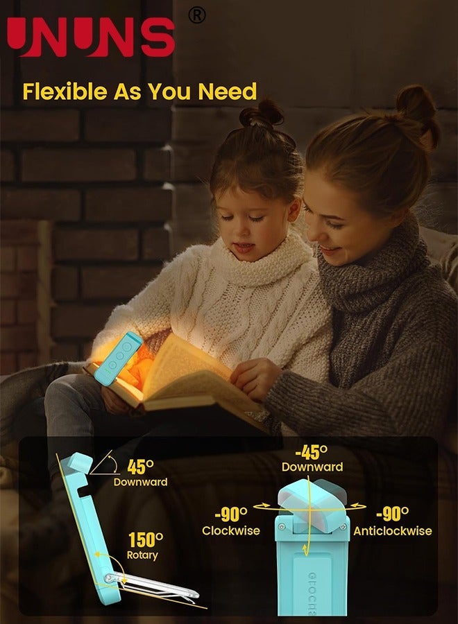 UNUNS ضوء قراءة الكتاب، ضوء قابل لإعادة الشحن عبر USB للاستخدام في السرير، 3 ألوان و 5 درجات سطوع قابلة للتعتيم، مدمج وطويل الأمد، مثالي للعشاق والأطفال - Image 5