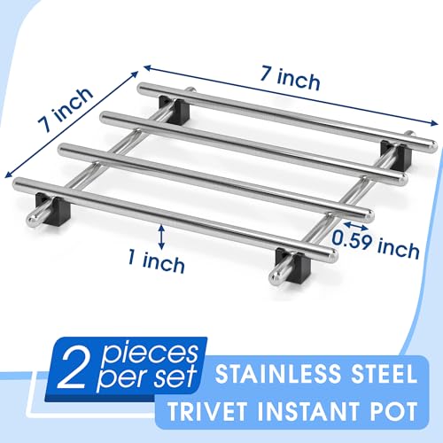 LEGLO 2 Pcs Metal Trivets for Hot Dishes – Stainless Steel Trivet Set | 7" x 7", Heat & Rust-Resistant | Rubber Anti-Slip Feet for Countertops & Tables | Protects Surfaces from Hot Pots, Pans, and Bakeware - Image 2