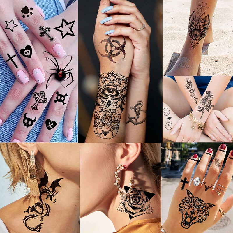 VANTATY 50 Sheets Black Temporary Tattoos For Men Adults Ealge Dragon Lion Wolf Animals For Women Neck Arm Thigh, Fake Small Skull Tattoo Sticker For Kids Children Boys Girls Tatoos - Image 4