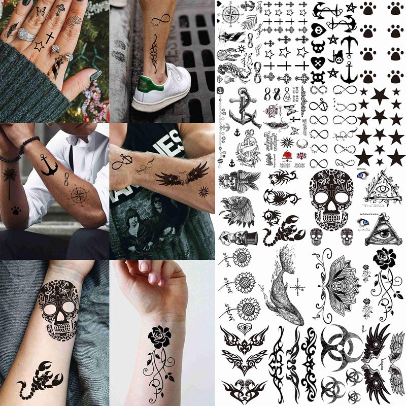 VANTATY 50 Sheets Black Temporary Tattoos For Men Adults Ealge Dragon Lion Wolf Animals For Women Neck Arm Thigh, Fake Small Skull Tattoo Sticker For Kids Children Boys Girls Tatoos - Image 5