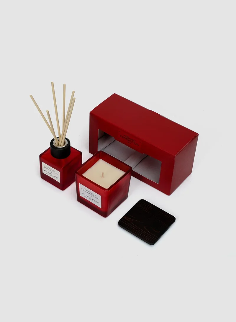 فرنش كونكشن طقم هدايا شمعة وموزع عطر برائحة الكرز والميرلو  جرام و مل