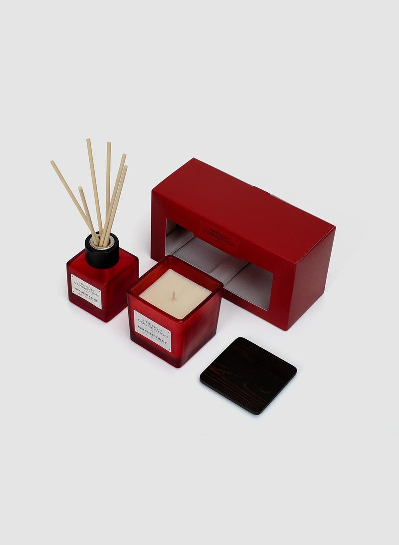 French Connection Square range Cherry & Merlot 200G Candle and 100ML Reed Diffuser Gift Set - Image 2