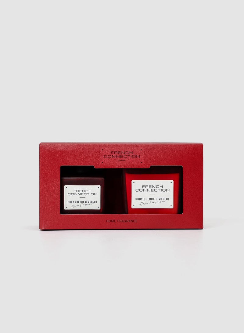 French Connection Square range Cherry & Merlot 200G Candle and 100ML Reed Diffuser Gift Set - Image 1